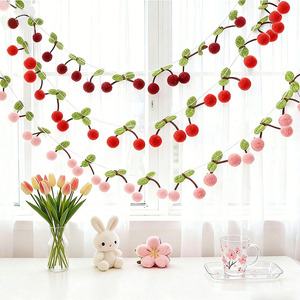 Korean-style Instagram-inspired Faux Cherry Cotton Pom-pom <b>Garland</b> Bunting China-made No Printing for DIY Room Bedroom Wall - Product Image 6