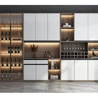 Meuble de rangement pour vin moderne et écologique, avec panneau lumineux en chêne et acier inoxydable, présentoir à boissons en bois