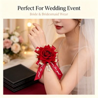 Pita Daun Emas Mawar Merah Korsase Pernikahan Kebahagiaan Ganda Cina untuk Pengantin Pria, Pengantin Wanita, Pengiring Pengantin, Pendamping Pria, Aksesori Kerah Pesta