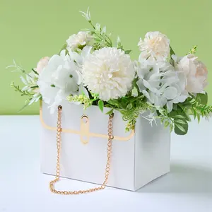 발렌타인 데이 선물 꽃다발 가방 꽃 포장 상자 접힌 사각 꽃 꽃다발 핸드백 장식 꽃 선물 체인 토트 박스