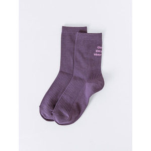 Chaussettes mi-col violettes pour femmes Logo personnalisé Taille unique Nylon rayé Animal Heart Bows Love Heart Prints pour la saison du printemps - Product Image 1