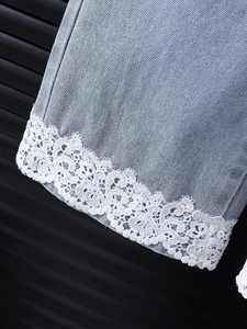 Girl <strong>Denim</strong> Clothing Set <strong>Ruffled</strong> Lace Sleeveless Solid Shirt + Jeans <strong>Pants</strong> 2 Pcs Outfit - Product Image 3
