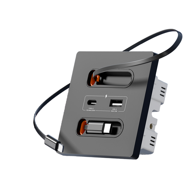 20W Universal Type-C USB Socket Retractable Charging Cable for PC Glass Panel Wall Fast Charging