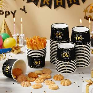 Vasos de Papel para Helado, Color Dorado y Negro, Desechables, para Postres, Sopa, Comida Caliente o Fría, Bodas, Aniversarios, Fiestas - Product Image 1