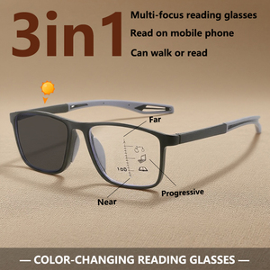 Lunettes de <span class=keywords><strong>soleil</strong></span> progressives multifocales anti-lumière bleue pour presbytie, unisexes, photochromiques, à double usage (loin et près), avec zoom pour la lecture - Product Image 4