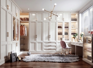 Tocador de muebles de un dormitorio con Vestidor más de moda de 2025 con tocador de escritorio que incluye Luz de espejo para maquillaje
