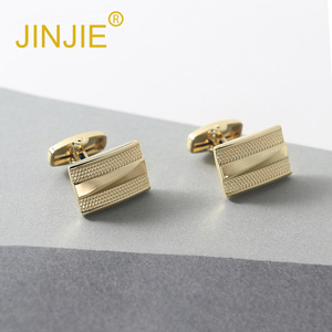 JINJIE Boutons de manchette de luxe rectangulaires français en laiton plaqué or et argent à rayures pour hommes