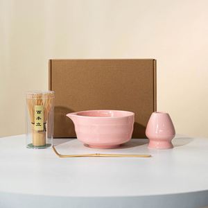 Japanese Japandi Style Eco-Friendly Ceramic Stoneware Matcha Bowl Set Bamboo Whisk Pink Color Gift <b>Box</b> High Quality Wholesale - Product Image 2