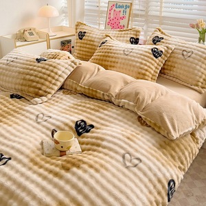 ODM/OEM Winter Warm High Gram Weight Milk Velvet Home Textiles Brown <strong>Bedsheet</strong> 230gsm Bedding Set Supplier - Product Image 2