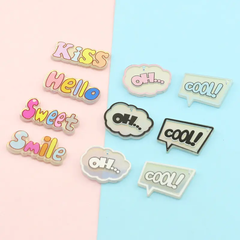 Cute Oh Cool Kiss Hello Letter Plate Flat back Resin Cabochon DIY Necklace Earring Pendant Jewelry Making Accessories