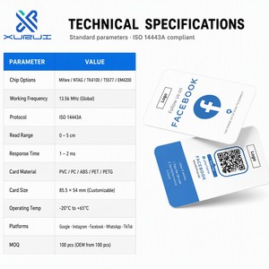 Tarjeta NFC Personalizable de Fábrica ODM para Redes Sociales, Tarjeta Inteligente RFID PET 216, Tarjeta de Seguimiento TikTok <span class=keywords><strong>Instagram</strong></span> - Product Image 6
