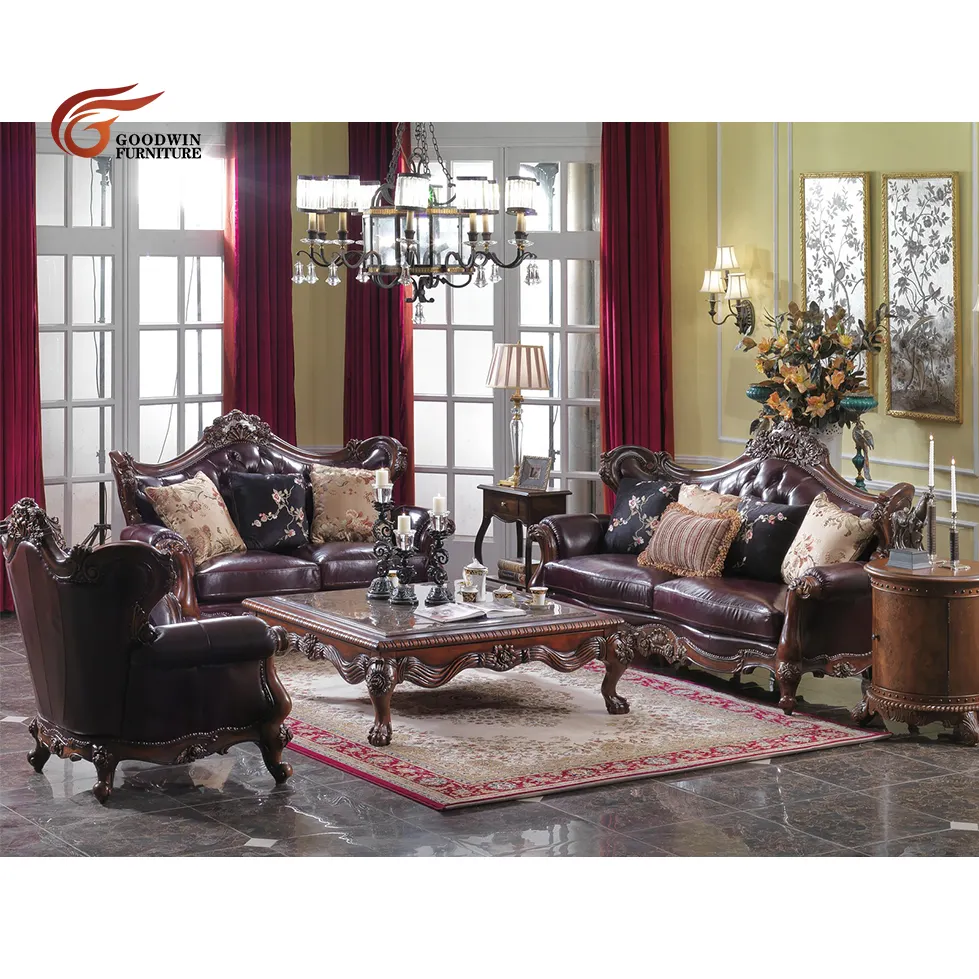 صور على الطراز الأمريكي لتصميمات الأريكة من أثاث أريكة من الجلد الطبيعي GF48