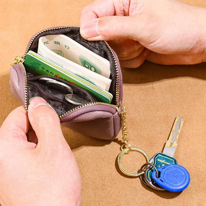กระเป๋าถือหนังแท้มีซิป กระเป๋าใส่เงินขนาดเล็ก ชั้นบนหนังวัว กระเป๋ามินิ ที่เก็บกุญแจ กระเป๋าใส่เหรียญ กระเป๋าใส่เหรียญน่ารัก