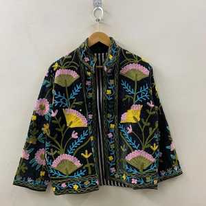 Handmade <b>Velvet</b> Suzani Winter Breathable Quick Dry Embroidered Bomber Jacket for <b>Women</b> Festival Wedding Wholesale Manufacturer - Product Image 2