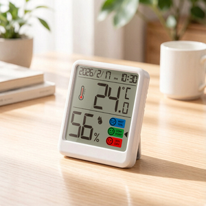 Thermomètre hygromètre numérique d'intérieur en gros avec calendrier et horloge, moniteur de température et d'humidité mural pour la maison - Product Image 1