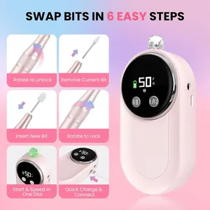 50000RPM Professional <b>Electric</b> <b>Nail</b> Drill Rechargeable Polisher LCD Screen Stainless Steel Dual-end for Gel Polish <b>Nail</b> File - Product Image 5