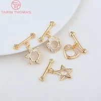 Fermoirs à bascule en laiton plaqué or 24 carats avec incrustations de zircones cubiques en forme d'étoile, de cœur et de fleur pour colliers et bracelets - Vente en gros