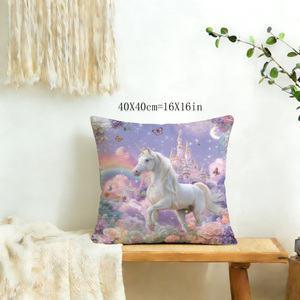 Fodera per <span class=keywords><strong>cuscino</strong></span> da divano con stampa fronte-retro a forma di fiore di <span class=keywords><strong>unicorno</strong></span> arcobaleno, <span class=keywords><strong>federa</strong></span> decorativa quadrata per cuscini da camera - Product Image 3