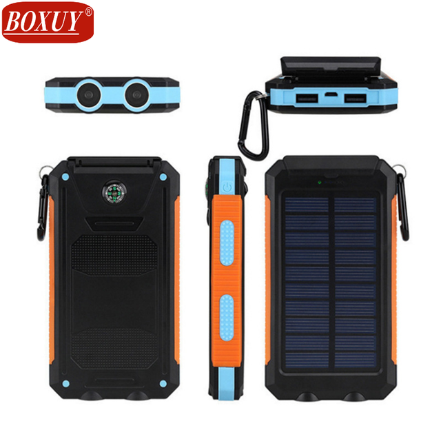 IP67 IPX6 Solar Charger Waterproof With Compass and LED Light Power Bank 10000mah Waterproof Solar Power Bank