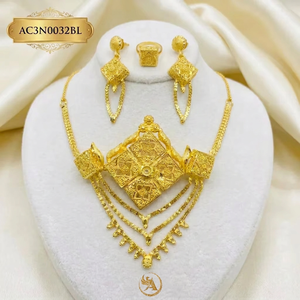 Exclusive African Gold Plated Geometric <b>Bridal</b> Jewelry Set for Women Box Chain Anniversaries Weddings Parties Fashion Necklace - Product Image 1