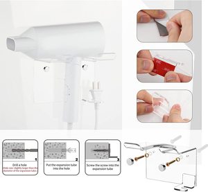 Estantes de montaje en pared para secador de pelo, soporte de acrílico para secador de pelo, estante de almacenamiento multifuncional para baño, organizador con - Product Image 6