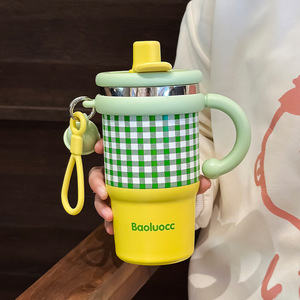 Bottiglia di acqua in acciaio inossidabile portatile bottiglia di ghiaccio calda per bere con taglio di paglia bottiglia della ragazza di moda con manico - Product Image 6