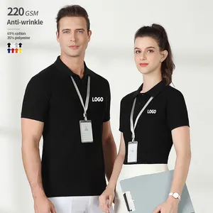 220grams heavyweight t shirts polo custom embroidery 65% cotton 35% polyester men's polo shirts high quality