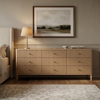 Ensemble de meubles de chambre à coucher en bois de luxe, armoire de rangement en chêne rainuré, commodes à 9 tiroirs