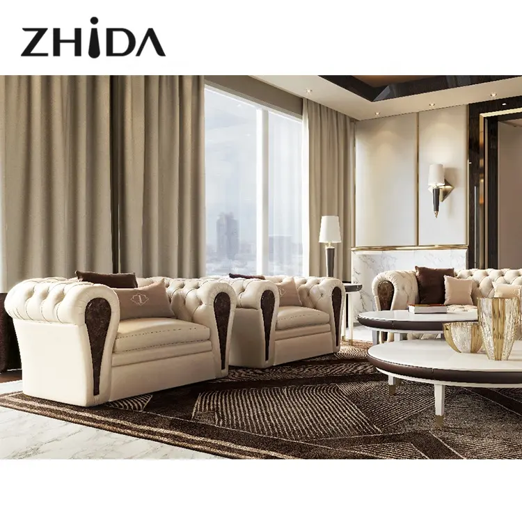 Zhida di disegno luce lusso soggiorno mobili di garanzia 5-8 anni di chesterfield divano set