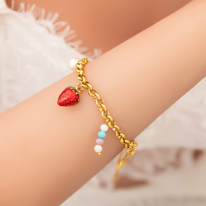 Pulsera de cuentas con forma de fruta, acero inoxidable, chapado en oro, colgante de fresa, joyería para mujer, pulseras de cadena a la moda - Product Image 3