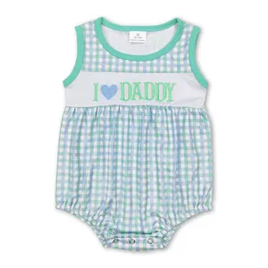 SR0714 I love DADDY sleeveless plaid embroidery romper baby boy clothing