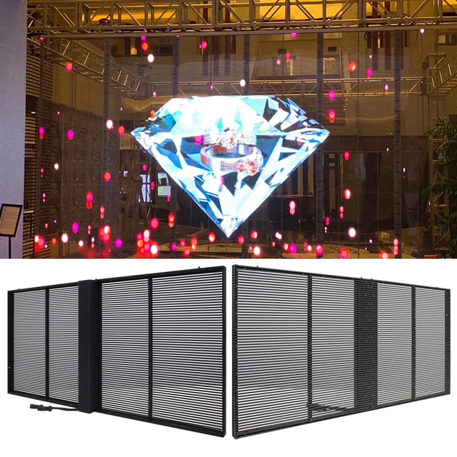 Transparent Glass LED Screen P3.9x7.8 Indoor and Outdoor 3D Display LeLED Strip Display Screen