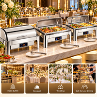 Chauffe-Plat Électrique de Luxe 9L en Acier Inoxydable avec Couvercle Visible pour Hôtels, Banquets, Restaurants et Buffets