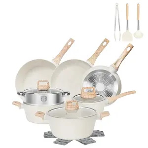 17 piece cookware sets,non stick coated pot and pan set,luxurious commercial cookware with white or black granite