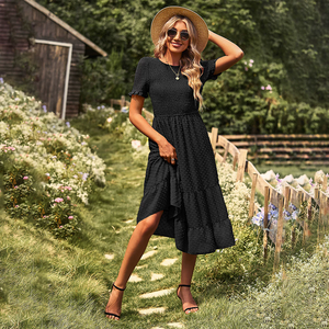 Vacances d'été personnalisées robe décontractée mi-longue Style campagne française couleur unie 100% coton numérique durable Y2K - Product Image 5