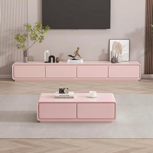 Meuble TV et table basse de style dopamine, meuble TV de salon <span class=keywords><strong>rose</strong></span>, meuble sur pied en <span class=keywords><strong>bois</strong></span> massif - Product Image 1