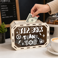 Boîte de collecte d'argent en bois, porte-monnaie transparent en bois, décoration artisanale faite à la main, présentoir de comptoir de café, cadeau