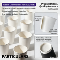 Gobelet à café en papier jetable à double paroi épaissi, impression de logo personnalisable, isolation thermique et anti-brûlure, couvercle vendu séparément