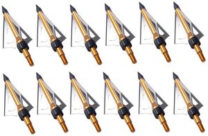 PG1ARCHERY, paquete de 12, 3 hojas fijas, tiro con arco, <span class=keywords><strong>caza</strong></span>, puntas anchas, grano 100 con estuche, cabeza de flecha, puntas atornilladas, <span class=keywords><strong>ballesta</strong></span> dorada - Product Image 5