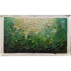 Peinture à l'huile abstraite verte sur toile, grande œuvre originale texturée, blocs de couleur vert émeraude, art mural bohème pour salon, décoration intérieure - Product Image 1