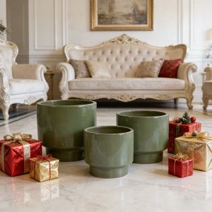 Juego de 3 macetas de cerámica con esmalte sólido de 15, 12 y 9 pulgadas de diámetro para suculentas, flores, jardín interior y exterior - Product Image 4