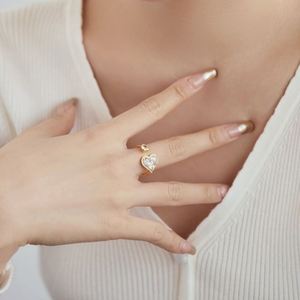 Dylam Fashion Design Trendy <b>Silver</b> Jewellery Rhodium 18K Gold Plated Open <b>Adjustable</b> Double Heart Shape <b>Silver</b> <b>Rings</b> - Product Image 5