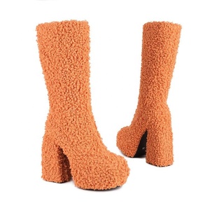 פרווה עליון מגפי נשים אופנה בלוק עקבים חורף נעלי מגפי גברת ובנות במלאי נעליים - Product Image 2