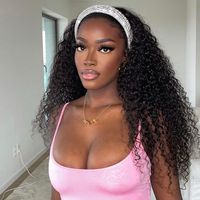 10A ali Grace Perruques Bandeau Cheveux Humains Brésiliens Véritables Longs 24 Pouces Naturels Jerry Bouclés 180 Densité Du Vendeur Chinois