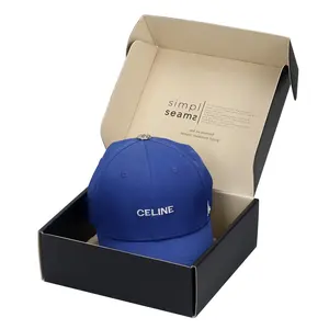 Benutzer definierte Luxus schwarz zusammen klappbare Wellpappe Hut Boxen Baseball Cap Verpackung Mailer Box für Hut