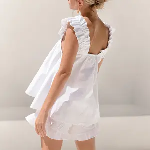 Dropshipping OEM Camisole Vest Pajama Set Fungus Edge Shorts Two-piece Design Cotton Linen Women's Home Wear