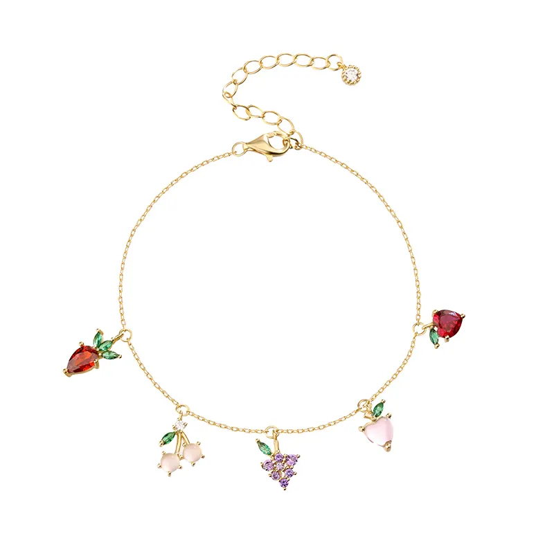 Girls Jewelry Summer Bracelets 925 Silver Lovely Cherry Grape Peach Pineapple Fruit Charm Bracelets