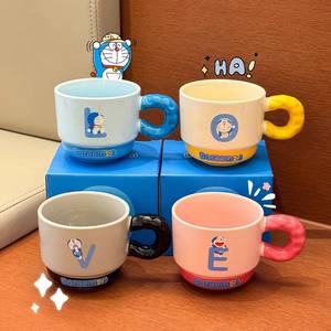 Ensemble de 4 tasses en céramique Zuo Mu Doraemon, peintes à la main avec poignée, sérigraphiées, pour couples, étudiants, cadeau de bureau, hiver 2025 - Product Image 4