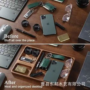 Rectangular <b>Solid</b> <b>Wood</b> Storage Tray 4 7 Compartments Multifunctional Phone Watch Key Organizer Entryway <b>Desk</b> Organizer - Product Image 4