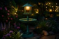 Bain d'oiseaux en résine sur piédestal avec lumière solaire de jardin, design antique, résistant à la rouille, bassin festonné en forme de feuille de lys, base remplissable robuste